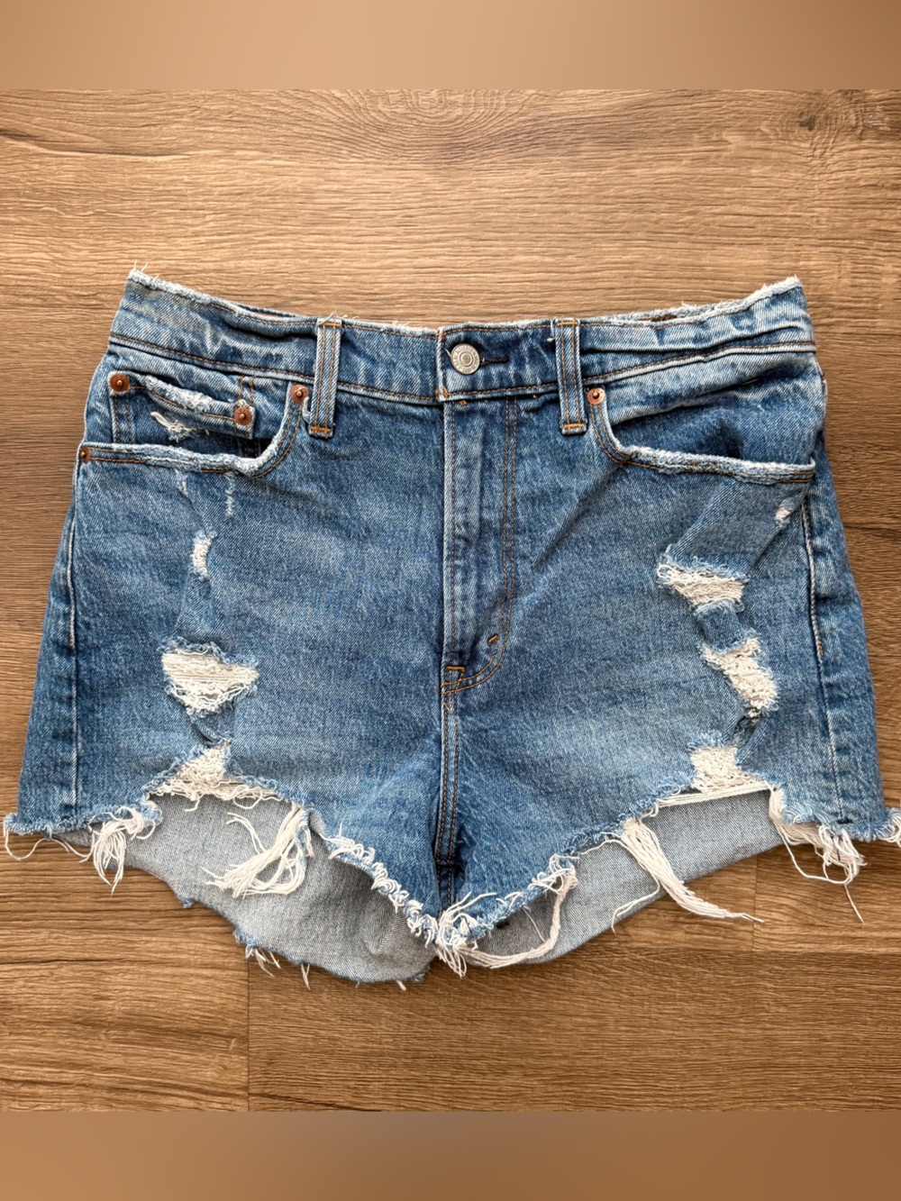 Abercrombie & Fitch The Mom Short High Rise Distressed Denim Shorts